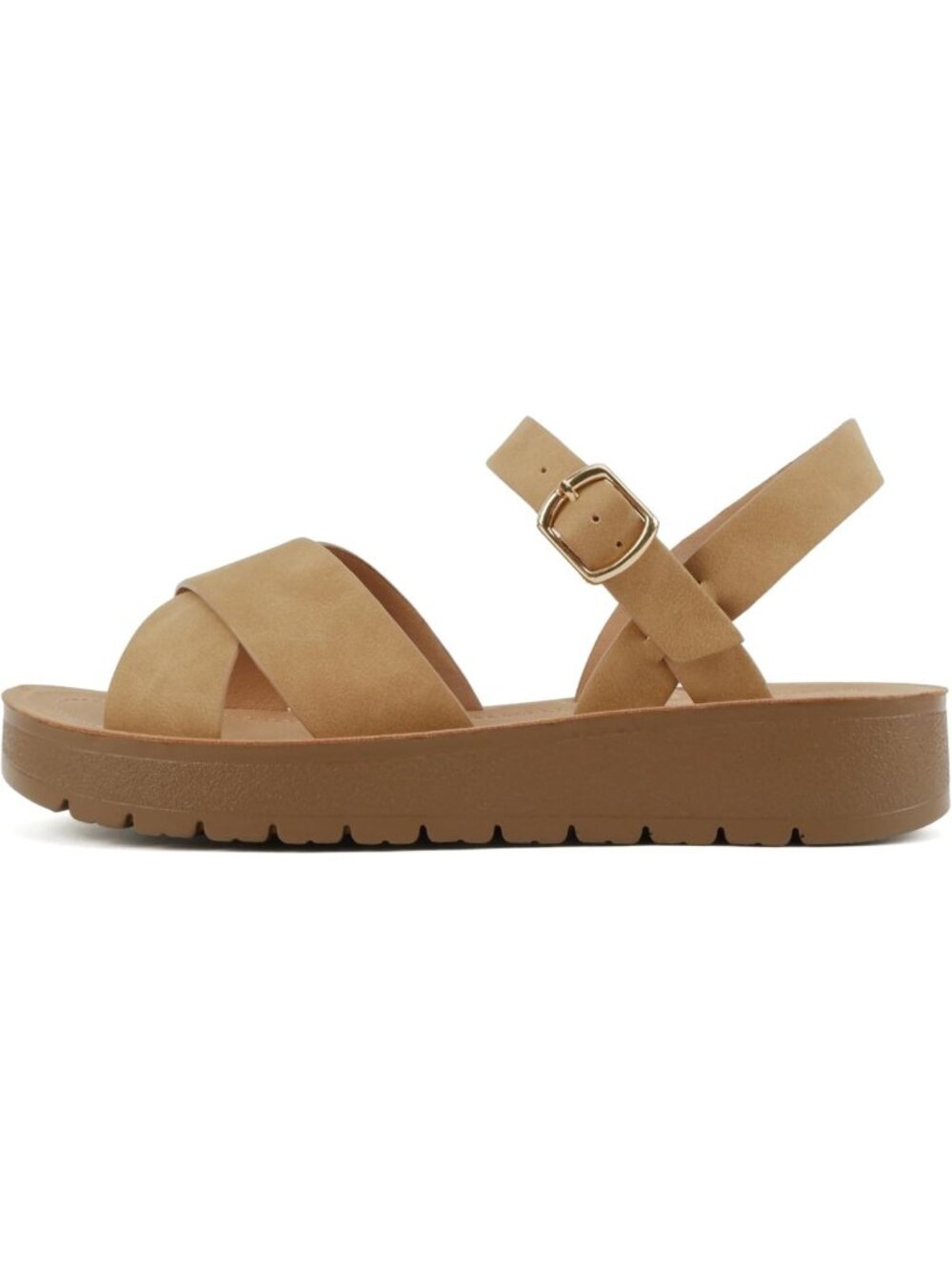 Stylish Women's Flat Sandals with Ankle Buckle, Criss Cross Straps, Gold Raffia